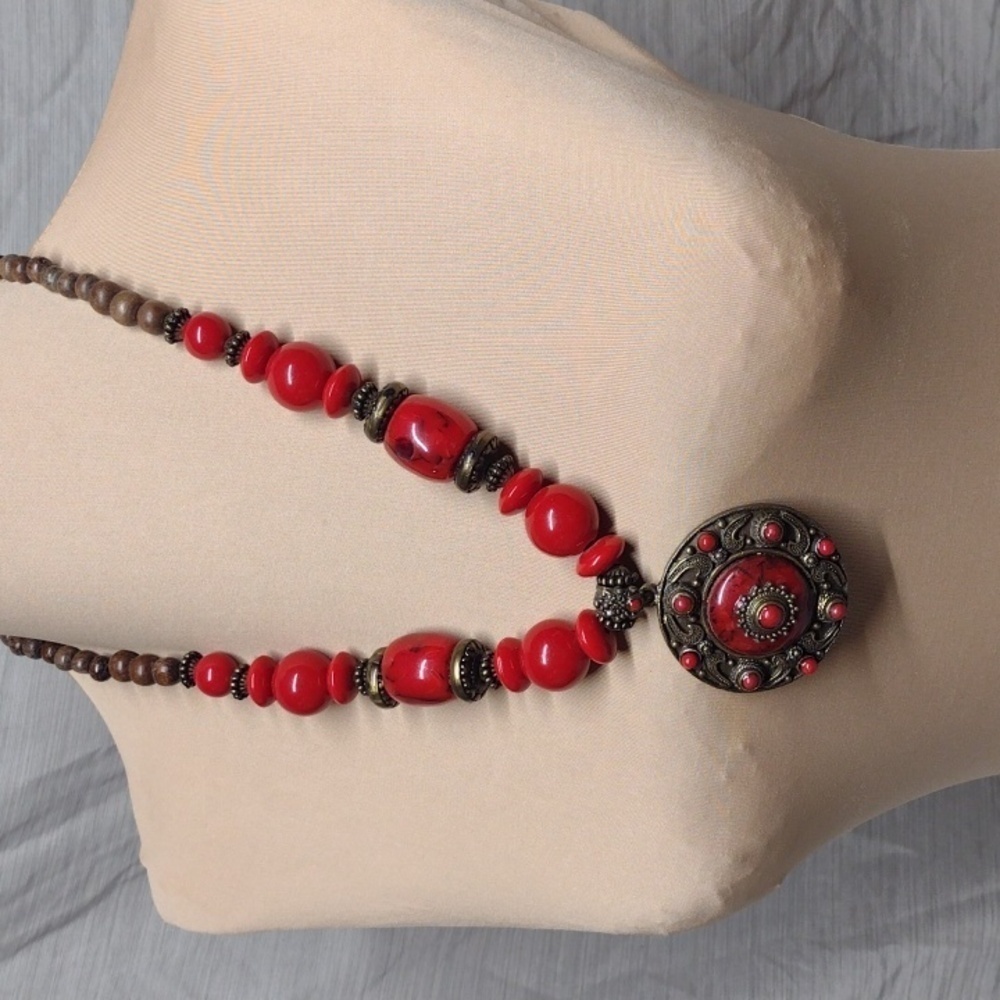 Red statement necklace costume jewelry